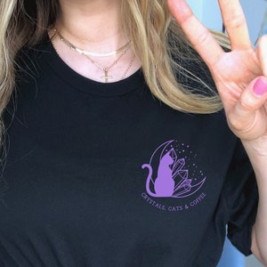 Hexe Kleidung Katze Kleidung Kristall Shirt Gute Energie Shirt Katzensachen Witchy Kleidung Okkultes Shirt Kawaii Katzen Shirt Mond Shirt