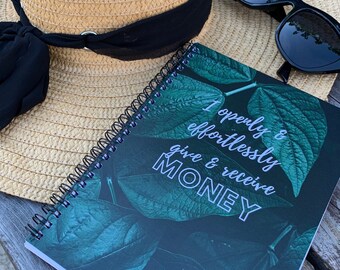 Money Manifestation Notebook. Spiral Notebook. Journal. Best Seller. Leaves. Money Affirmations.