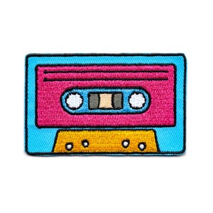 Colorful Cassette Tape Iron-On Patch: Embroidered Retro Style
