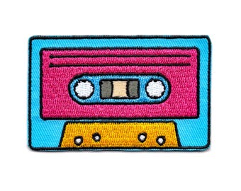Colorful Cassette Tape Iron-On Patch: Embroidered Retro Style
