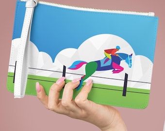 Equestrian Clutch Bag: Saffiano Leather with Wrist Strap