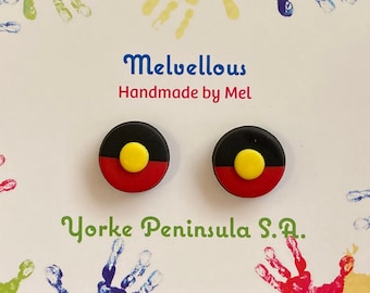 Aboriginal Flag studs ROUND Melvellous Earrings handmade