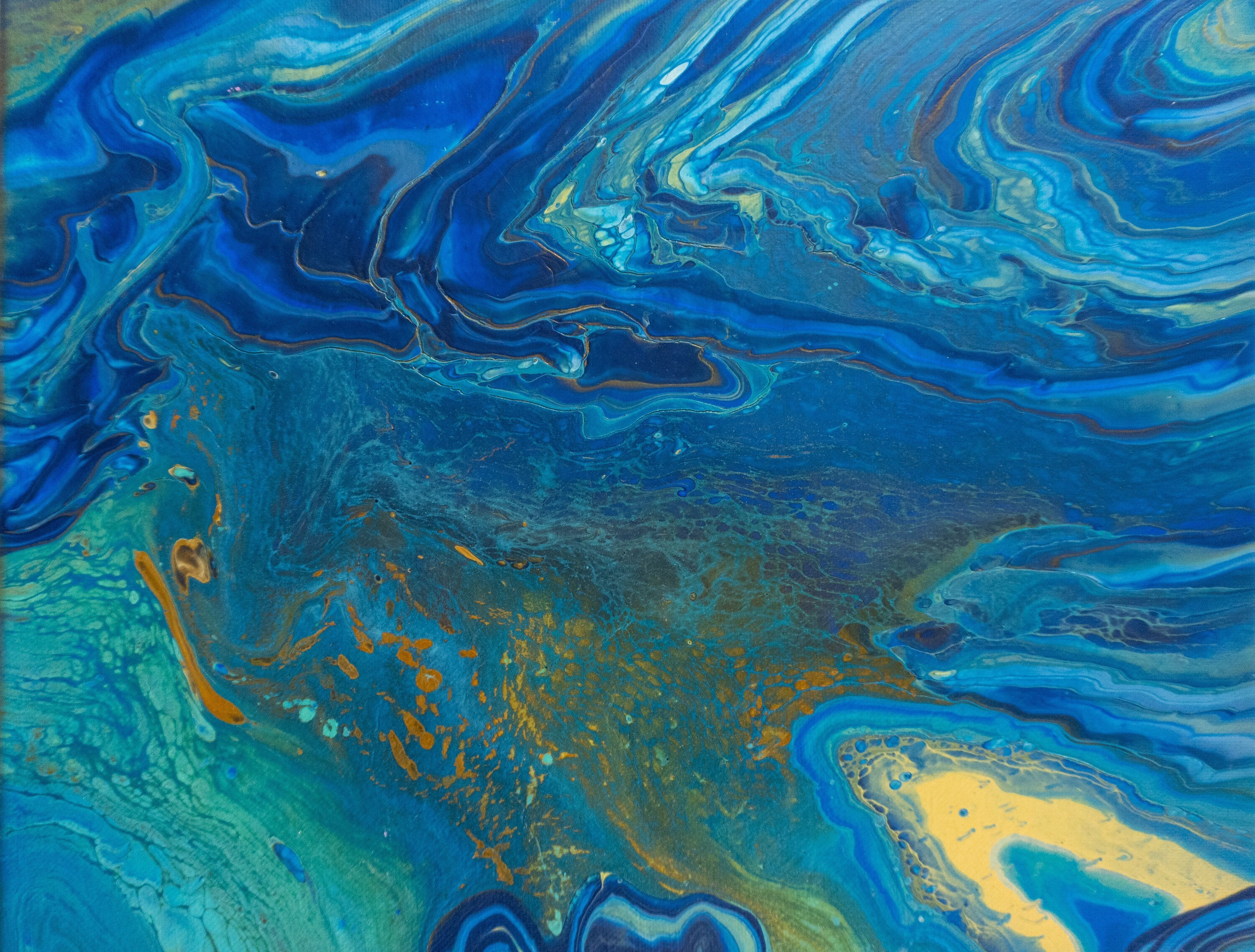 Blue and gold 11 x 14 acrylic pour painting Etsy