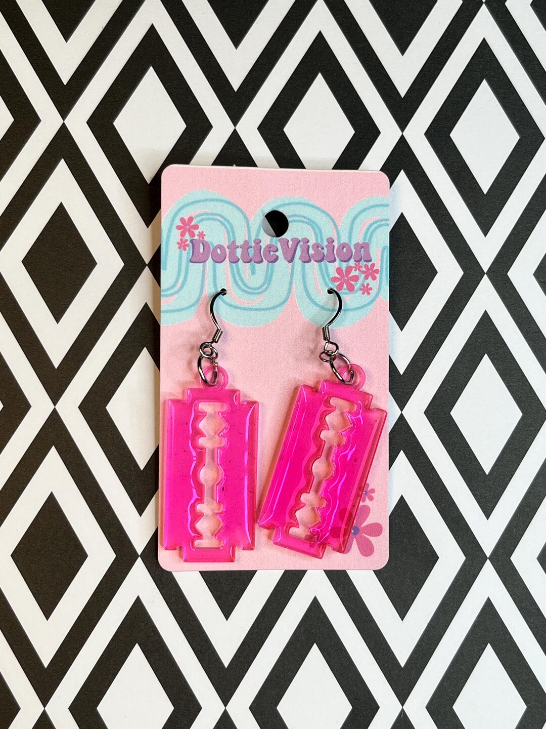 Clear Hot Pink Razor Blade Earrings | Transparent Resin Statement ...