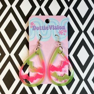 Glow in the Dark Bat Teardrop Earrings | Resin Statement Dangles | Handmade Deadstock Jewelry | Halloween Bat Accessories