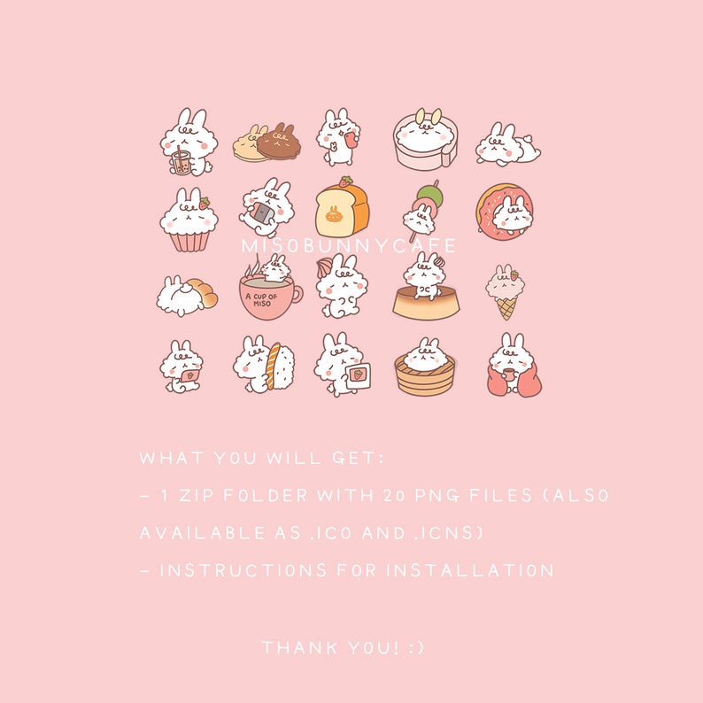 Cute Miso Bunny Desktop / Folder Icons / Digital / INSTANT | Etsy