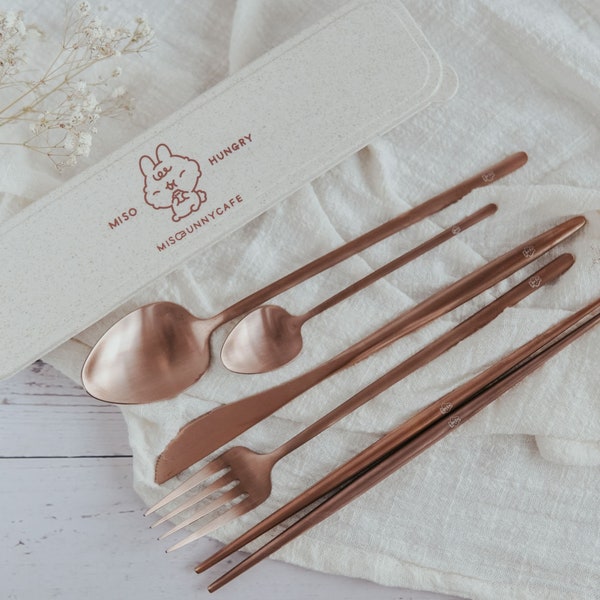 Cute Miso Travel Cutlery Set / Bunny / Stainless Steel / Eco-friendly / Utensils / Silverware