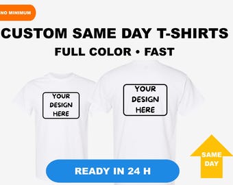 Custom T-shirt voor dezelfde dag | Rush Printing San Diego | Full colour DTF-shirt | Geen minimum | Bulkbestellingen beschikbaar