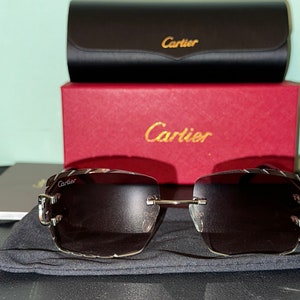 Cartier C-Decor Silver Wire Dark BROWN Tint Diamond Cut Piccadeli Rimless lenses