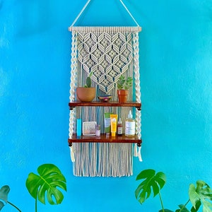 Macrame Shelf,Shelf, Macrame Hanging Shelf, Macrame Floating Shelf, Macrame Hanging Decor, Macrame Plant Hanger, 2 tier shelf