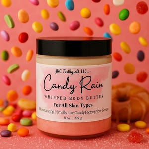 Miglior crema idratante, burro corpo, crema per i piedi, lozione al burro di karité, crema idratante, smagliature, olio di cocco, crema idratante, Relax Candy Rain