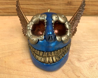One of a kind Dia De Los Muertos Flying Skull Ornament