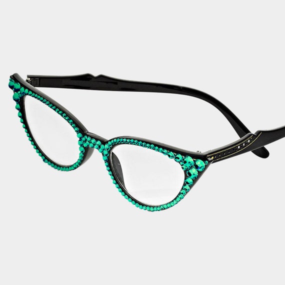 Classic Cat eye Emerald Green Swarovski Crystal Reading Glasses