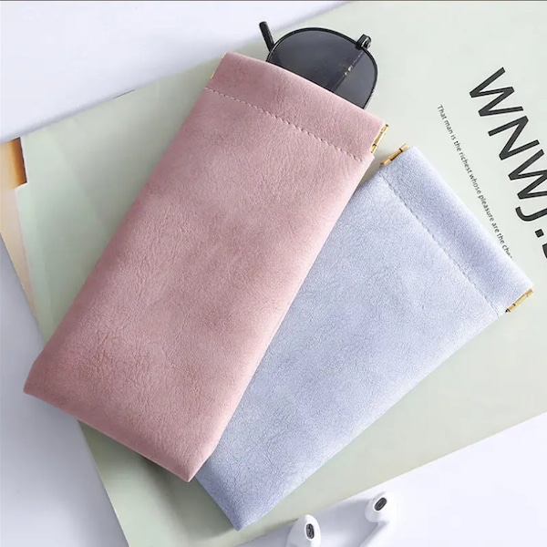 Soft Glasses Case Squeeze Top Sunglass Case Portable Eyeglass Case Anti Scratch Sunglasses Pouch Leather Glasses Pouch