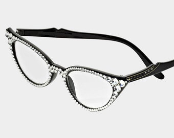 Classic Cat eye Clear Swarovski Crystal Reading Glasses
