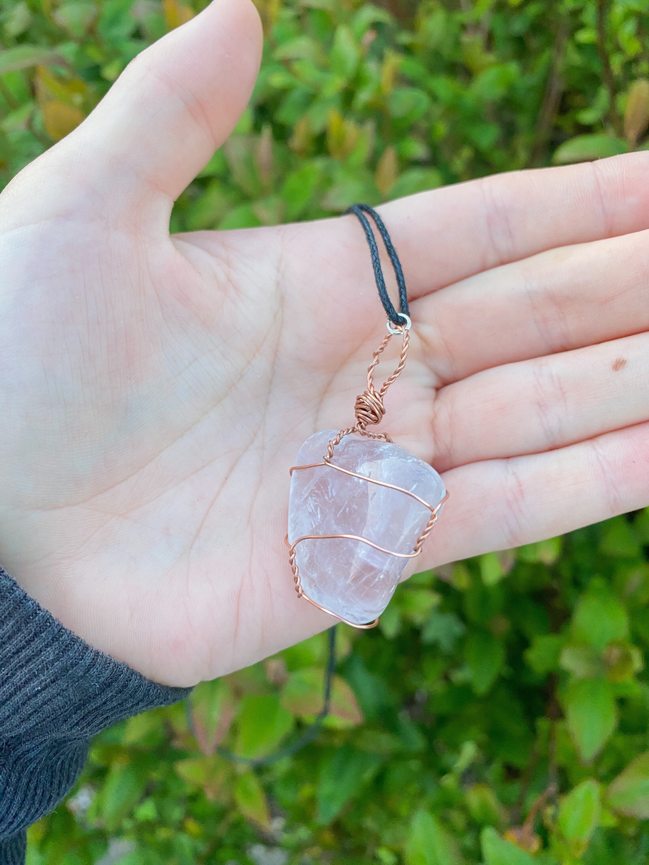 Wire Wrapped Crystal Cord Necklace Etsy