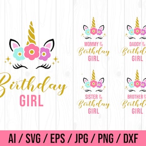 Unicórnio Aniversário Menina png, Papai Mamãe Irmã Irmão Da Aniversariante Svg, para Cricut, Silhueta, Arquivos de Corte Vinil Clip Art, Dxf