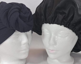 T-Shirt Hair Towel gift set, Satin Bonnet, Long Hair Jersey Towel with Zipper Pouch