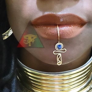 ORIGINAL DESIGN Crystal Ankh Afrocentric Lip Cuff/ No Piercing Needed/ Ankh Lip Cuff With Or Without Crystal image 1