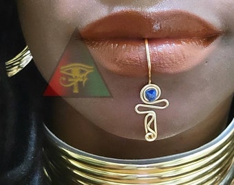 ORIGINAL DESIGN Crystal Ankh Afrocentric Lip Cuff/ No Piercing Needed/ Ankh Lip Cuff With Or Without Crystal