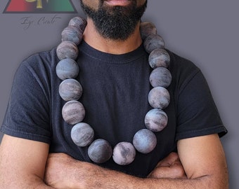 Collana di perline di legno in pietra anticata, realizzata a mano, per uomo