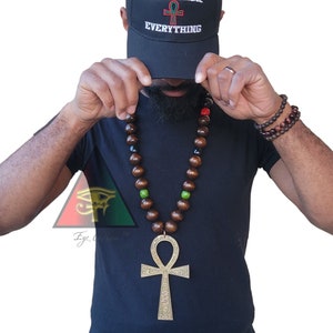 Egyptian Key of Life Wooden Bead Necklace Ankh Wooden Necklace Large Ankh Necklace