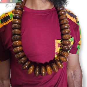 Large Tribal African Disk Necklace/ Large/ Wooden Beads/ High Gloss Wooden Necklace/ Gifts for Him/ Wooden Bead Necklace