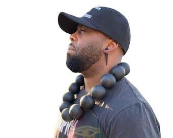 Large Wooden Bead Necklace - Matte Black Akuma - Men's Warrior Style