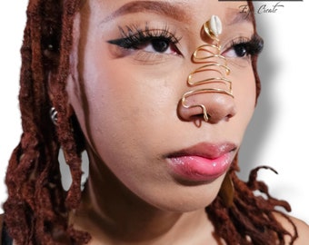 Cowrie Shell Nose Cuff: No Piercing Needed, Adjustable Nose Bridge Jewelry