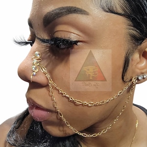 Swarovski Crystal Nose Cuff with Double Chain Gold Nose Chain No Piercing Required Gold Nose Cuff Crystal Nose Cuff