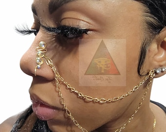 Swarovski Crystal Nose Cuff with Double Chain Gold Nose Chain No Piercing Required Gold Nose Cuff Crystal Nose Cuff