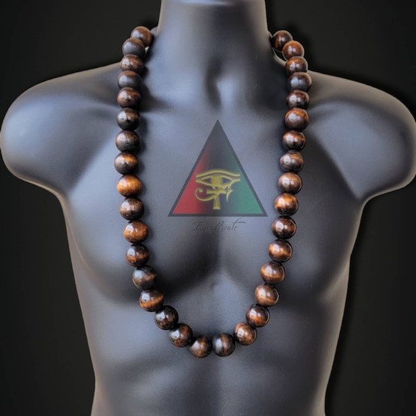 Long collier de perles en bois Big Boss, perles de prière très brillantes, collier Akuma, long collier en bois, bijoux pour hommes