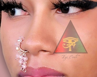 Crystal Bead Nose Cuff: Dangling Nose Ring, Handmade Jewelry