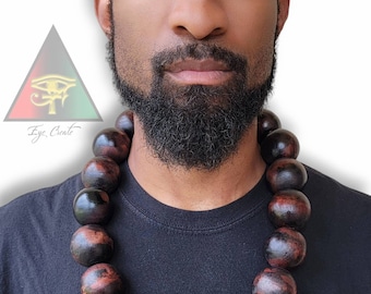 The Akuma Two Toned Wooden Necklace/ Large Wooden Bead Necklace for Men