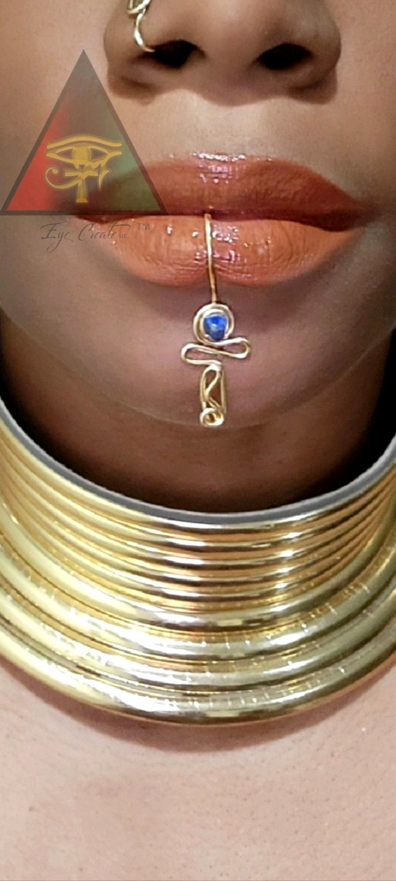 ORIGINAL DESIGN Crystal Ankh Afrocentric Lip Cuff/ No Piercing Needed/ Ankh Lip Cuff With Or Without Crystal image 2