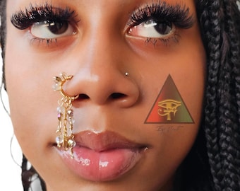 Dangling Chain Nose Ring with Swarovski Crystals