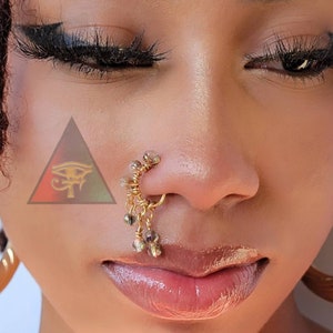 Amari Three Row Dangle Nose cuff or Nose Ring. Choose a color/Crystal Nose Ring/Crystal Nose Cuff/No Piercing required