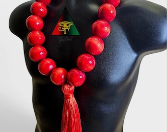 Handmade Large Wooden Bead Necklace with Tassel - Choose Your Color