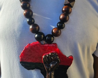 Abibifahodie Wooden Bead African Fist Necklace