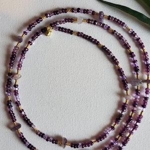 Purple and Gold Beaded Amethyst Crystal Waist Beads With Clasp Weight Loss Tracker Weight Loss Waist Beads Belly Beads