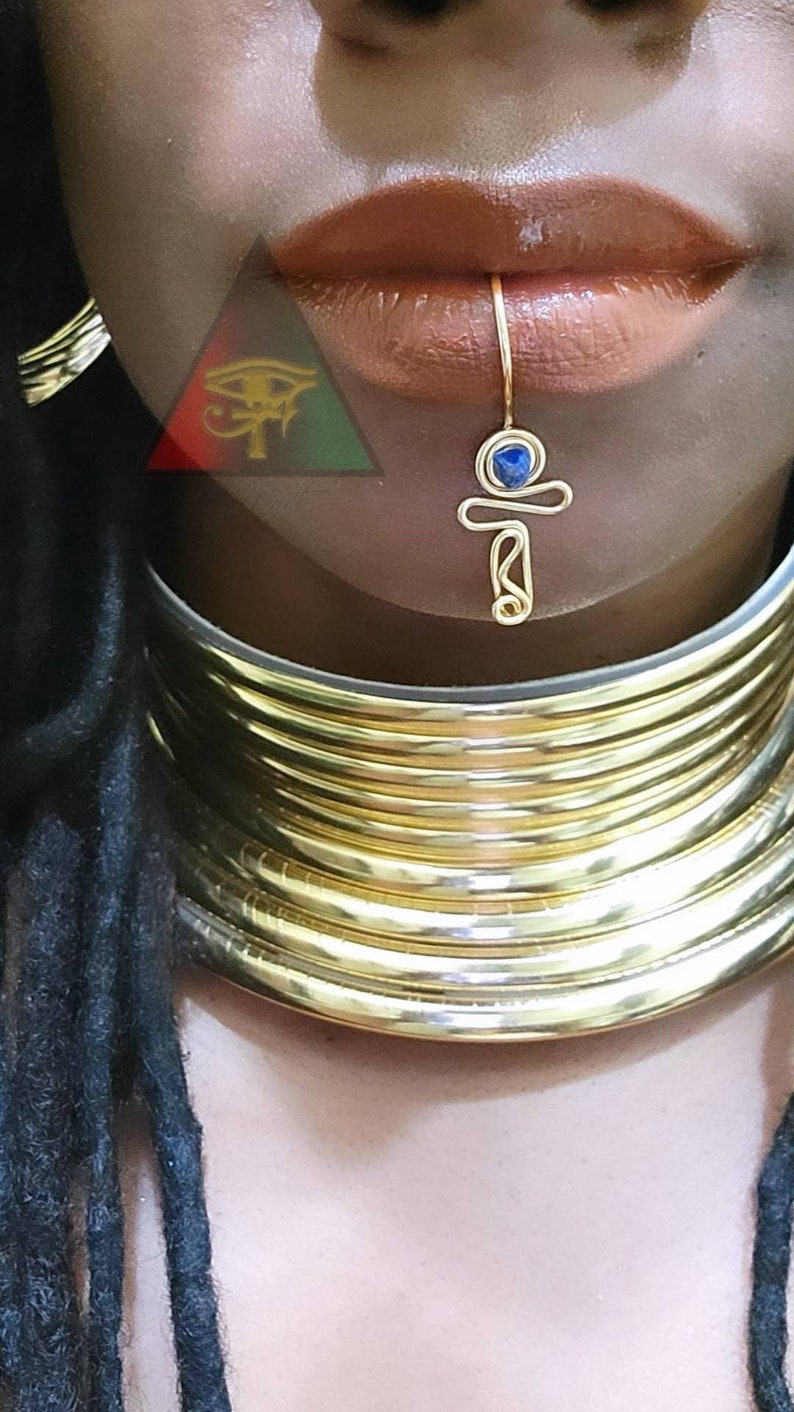 ORIGINAL DESIGN Crystal Ankh Afrocentric Lip Cuff/ No Piercing Needed/ Ankh Lip Cuff With Or Without Crystal image 1