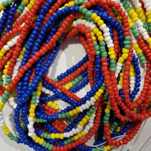 Haiti Flag Waist Beads: Cotton Tie-On African Beads