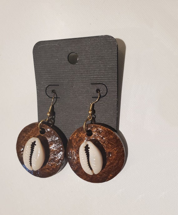 100% Natural HANDMADE COCONUT SHELL EARRINGS Women Jewelry circle Beige  Hooks | eBay