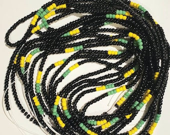 Good Vybez Jamaican Flag Waistbeads African Waist Beads Tie Around Cotton String Waistbeads Weight Loss Weight Tracker Plus Size Waist Beads