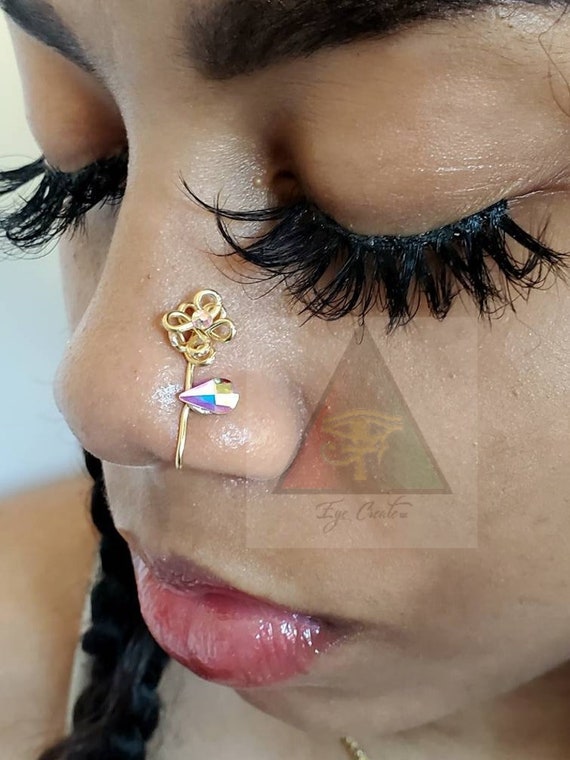 Buy Flower Bomb Straight Stem Swarovski Crystal Nose Cuff No