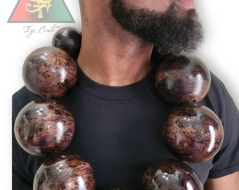 The Crusher Colossal sized  Wooden Bead Necklace.  LARGE wooden bead necklace for men