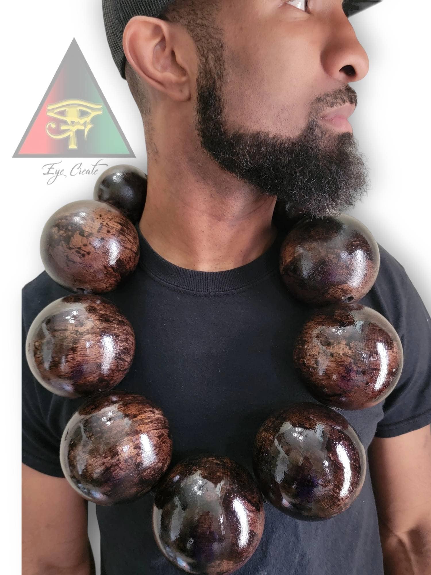 The Akuma Two Toned Wooden Necklace/ Large Wooden Bead Necklace for Men 