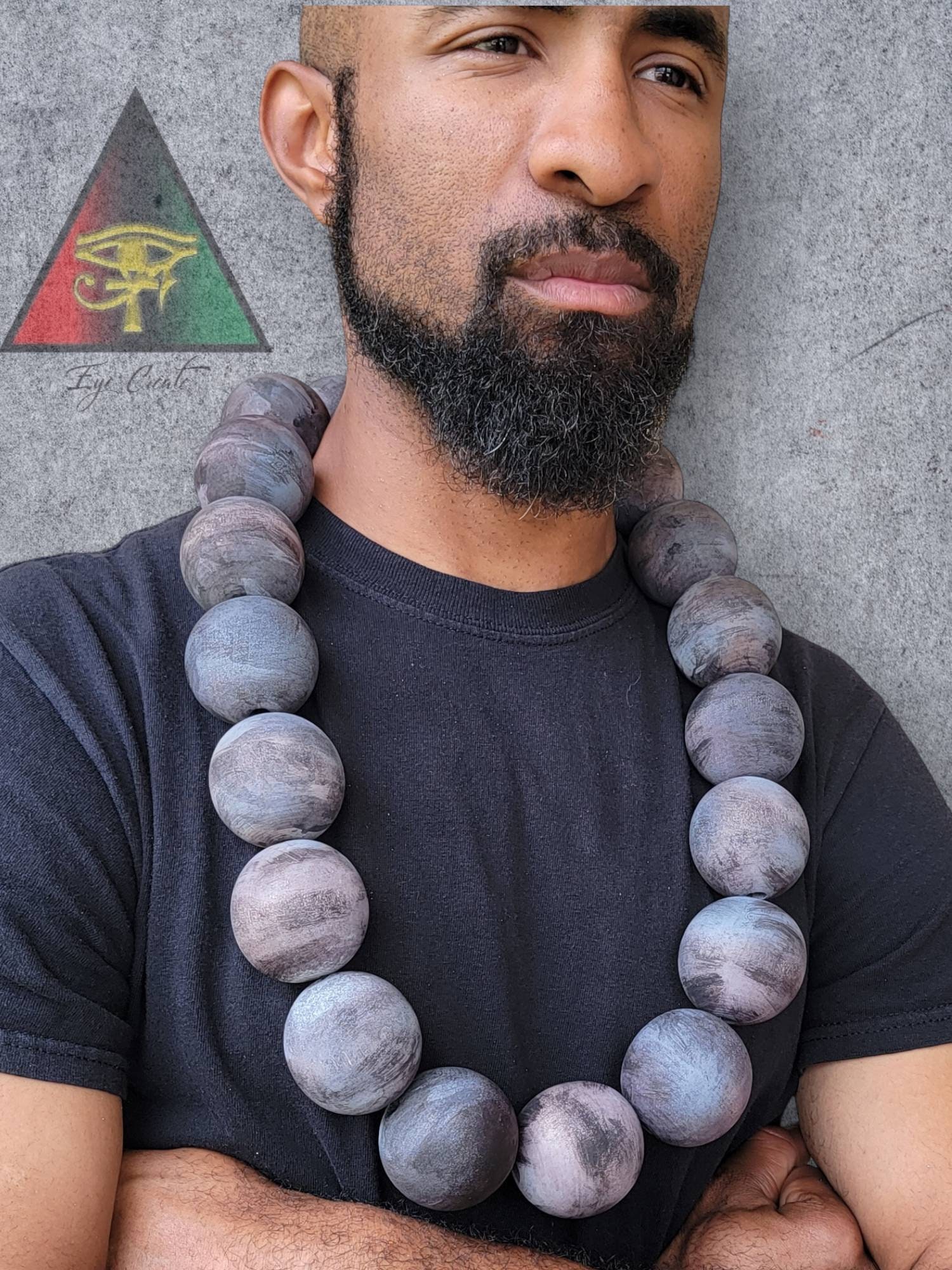 Handcrafted Weathered Stone Wooden Bead Necklace for Men - Etsy