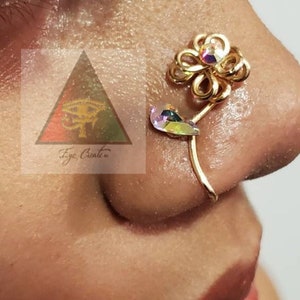 Flower Bomb Curved Stem Swarovski Crystal Nose Cuff No Piercing Needed Flower Nose Jewelry