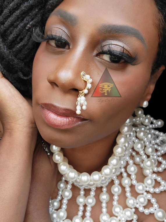She Glows in Pearls Faux Pearl and Sparkles Dangling Nose Jewelry